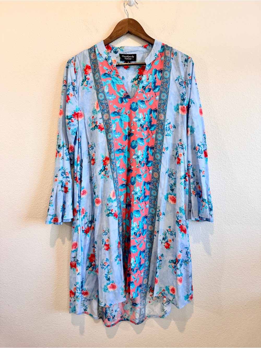 Feathers by Tolani M Floral Tunic Dress Bell Sleeve Whimsigoth Festival Boho J81